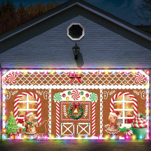 Miniatura 12 de Ganeen 6.4x16 pies de luz de cadena LED 2025 para puerta de garaje de Navidad, gran decoración rústica para puerta de garaje de Navidad, cubierta