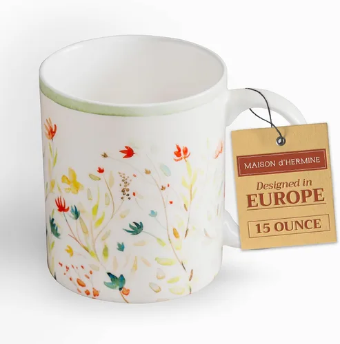 Miniatura 130 de Maison d' Hermine Taza de café con asas, tazas de porcelana fina de hueso, paquete de dos tazas de té para bebidas calientes, capuchino, latte, 015