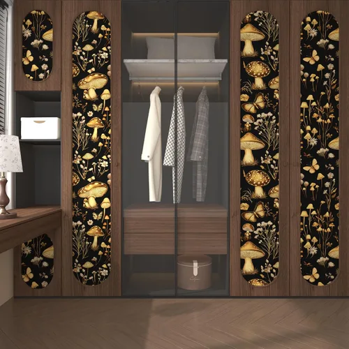 Miniatura 6 de Papel tapiz vintage de hongos para despegar y pegar, papel de contacto floral negro y dorado, papel de pared bohemio para pegar en el gabinete