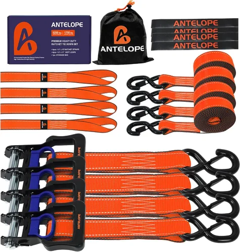 Miniatura 9 de Juego de correas de amarre de trinquete, resistencia a la rotura de 2100 libras, paquete de 4 correas de trinquete resistentes de 1 pulgada x 15