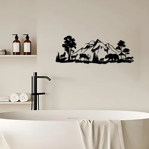 Miniatura 3 de ESTART Decoración de pared de metal de bosque de montaña, oso de ciervo, arte de pared de metal, decoración de caza de animales rústicos para sala