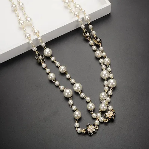 Miniatura 3 de Diseño de moda elegante largo imitación trébol flor collar de perlas para las mujeres, Perla, Perla