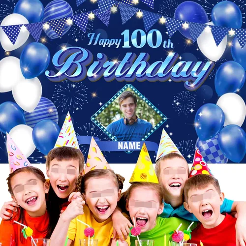 Miniatura 5 de Dicodes Fondo de decoración de feliz cumpleaños número 100 color azul marino personalizado, cartel con purpurina, pancarta, suministros