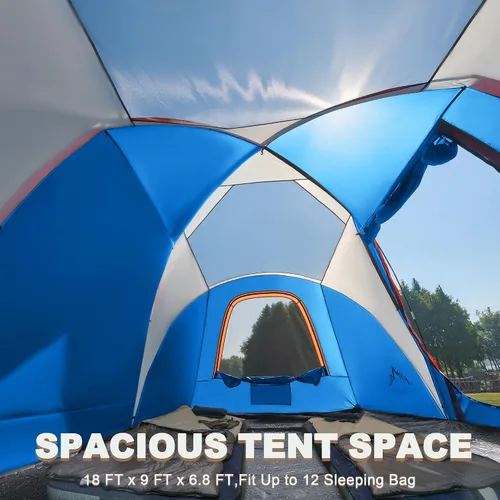 Miniatura 3 de uniHimal Tents for Camping, Waterproof 10 Person Family Tent with Double Layer & 4 Large Mesh Windows, Weather Resistant Easy Setup 2 Room Big Tent