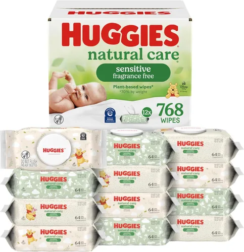 Miniatura 8 de Huggies Natural Care Sensitive Toallitas para bebé, sin perfume, hipoalergénicas, 99% de agua purificada, 24 paquetes suaves de 56