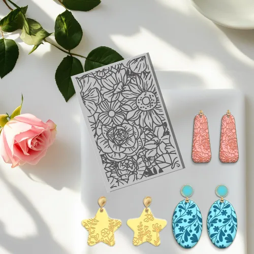 Miniatura 6 de 6 hojas de textura de arcilla polimérica para plantas con textura de arcilla para usar con cortadores de arcilla, aretes de cerámica, joyería