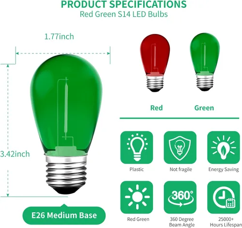 Miniatura 2 de Bombillas LED de luz de cadena S14 de color, paquete de 24 bombillas de 1 W, de plástico irrompible e impermeable, para interiores y exteriores