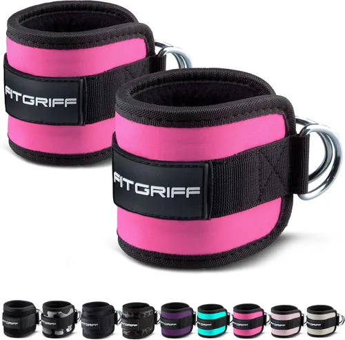 Miniatura 13 de Fitgriff® Correas de tobillo V1 para máquina de cable (2 piezas) - Equipo de entrenamiento para gimnasio - Accesorio de polea para piernas, correas