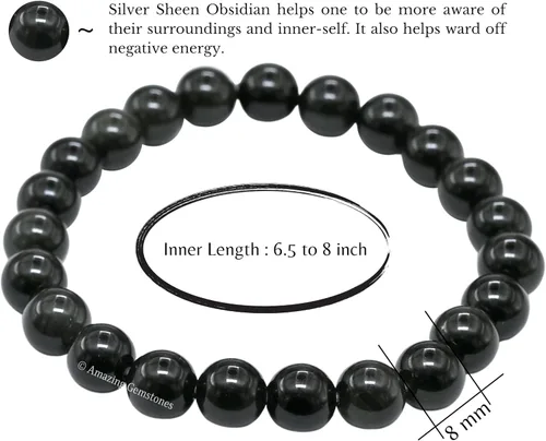 Miniatura 852 de Amazing Gemstone Pulsera de cristal para mujeres y hombres, pulsera de cristal curativo de protección, pulsera elástica con cuentas de piedras