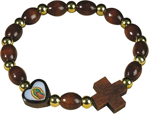 Miniatura 4 de Pulsera Virgen María - con tarjeta de oración de Nuestra Señora de Guadalupe, Oración del Señor Pulsera de madera de corazón Nuestra Señora