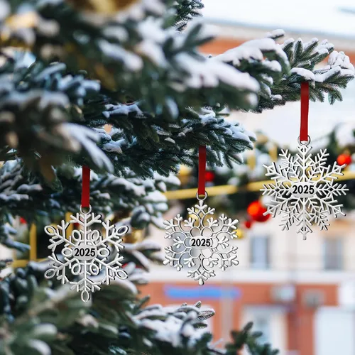 Miniatura 4 de Hotop 12 piezas Adorno de Navidad de copo de nieve de metal 2025 para árbol de Navidad, adornos colgantes de Navidad para árbol de Navidad, adornos
