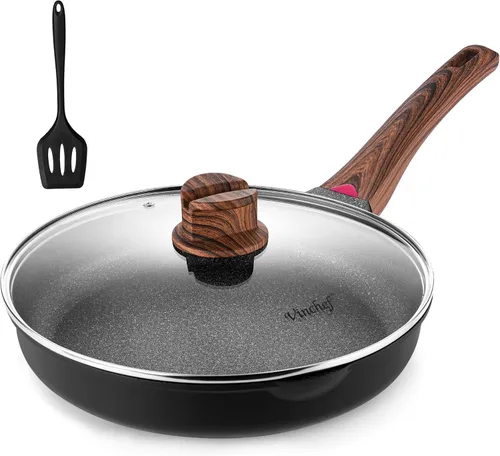 Miniatura 9 de Vinchef Sartenes antiadherentes de 8" con tapa, sartén utilizada para todas las estufas, utensilios de cocina no tóxicos para inducción, sartenes