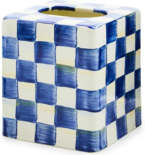 Miniatura 7 de MACKENZIE-CHILDS Funda para caja de pañuelos, portapañuelos para decoración del hogar, Courtly Check en blanco y negro, cuadrado