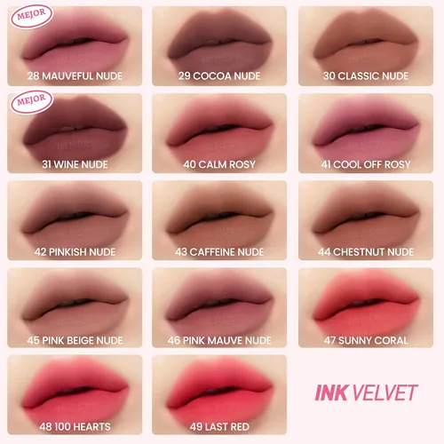 Miniatura 7 de Peripera Ink the Velvet Lip Tint - Color de alto pigmento, larga duración, ligero, sin gluten, sin parabenos (020 CLASSY PLUM ROSE)