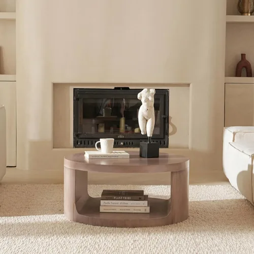 Miniatura 5 de Mesa auxiliar redonda con almacenamiento, mesa moderna de sala de estar de 31 pulgadas, mesas centrales de madera circulares de 2 niveles para Rosa