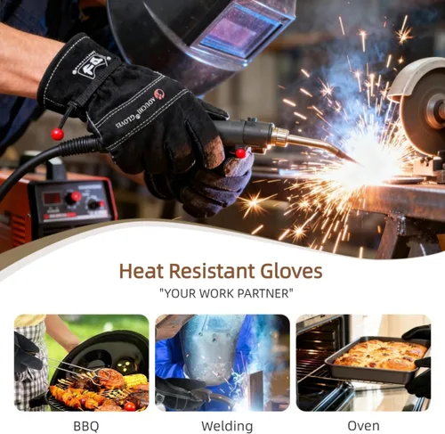 Miniatura 7 de Guantes de trabajo de cuero de vaca para hombres, resistentes para jardinería, patio, paisajismo, soldadura, mecánica, construcción, campamento