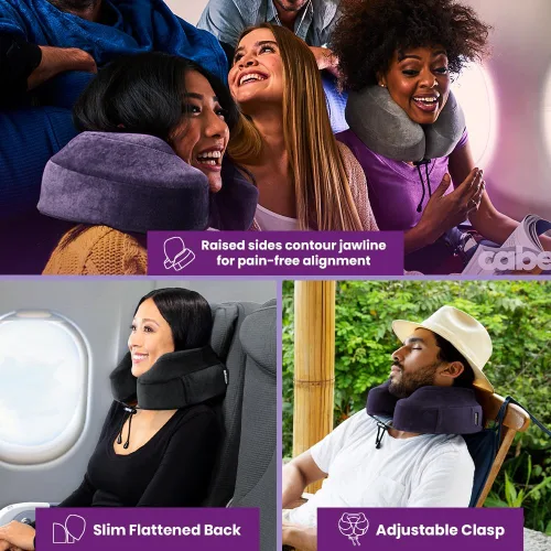 Miniatura 3 de Cabeau Almohada cervical para viajes en avión – Evolution Classic – Diseño en forma de U de espuma viscoelástica – Apoyo para dormir con cierre