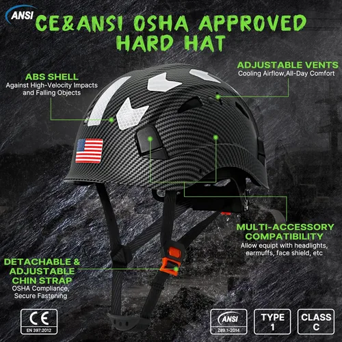 Miniatura 2 de Aolamegs Vented Carbon Fiber Pattern Hard Hat, ANSI Z89.1 Type 1 Class C Safety Helmet for Construction, OSHA Approved Work Hat with 6-Point Casco