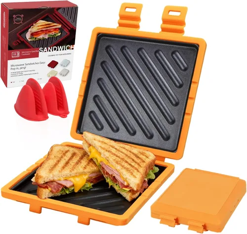 Miniatura 10 de Sandwichera para microondas, tostadora de microondas con correa de silicona ajustable, extraíble antiadherente para microondas a la parrilla