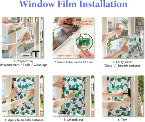 Miniatura 9 de SOMWISE Película de privacidad para ventana con herramientas, privacidad diurna y nocturna, decoración de vitrales de adherencia estática, tinte