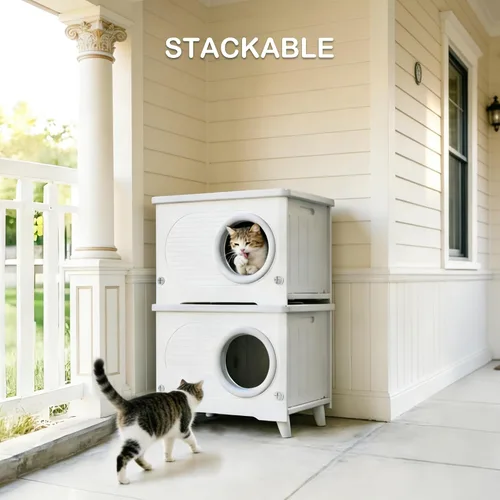 Miniatura 4 de Casa para gatos al aire libre resistente a la intemperie con puerta de escape, refugio aislado de plástico resistente para gatos, casa elevada