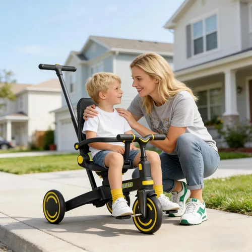 Miniatura 9 de WinHope Triciclo de empuje 9 en 1 para niños pequeños de 1 a 3 años, triciclo convertible para niños con asa de empuje y cinturón de seguridad, Negro