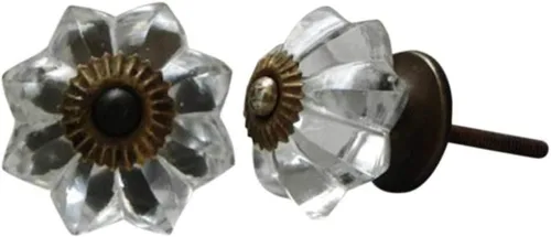 Miniatura 30 de Indian Shelf Paquete de 6 manijas de cristal vintage con flores de caléndula ámbar y diseño elegante para cajones