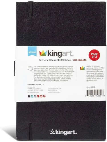Miniatura 4 de KINGART Juego de cuaderno de bocetos de tapa dura, 5.5 x 8.5 pulgadas, paquete de 2, 80 hojas cada una (70 libras / 3.88 oz/m²), cuadernos negros