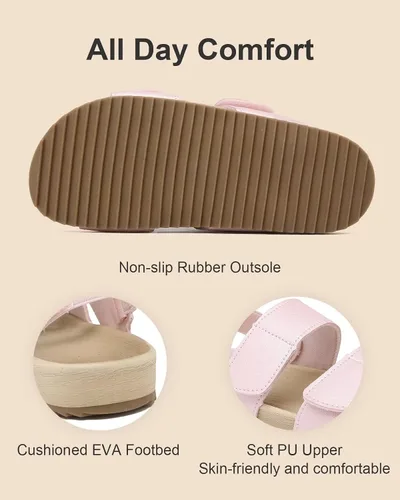 Miniatura 3 de Cubufly Sandalias para niños pequeños, de doble correa, planas, cómodas, para verano, correas elásticas en la parte trasera con gancho