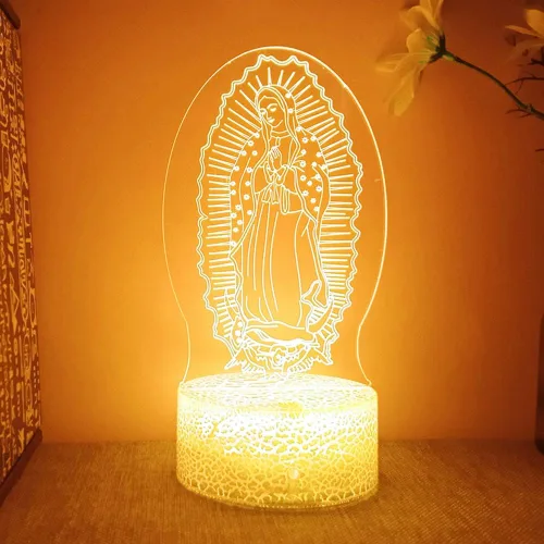 3D Virgen María Luz Nocturna Lámpara Ilusión 7 Cambio de Color Interruptor Táctil Mesa Escritorio Decoración Lámparas Acrílico Plano ABS Base USB