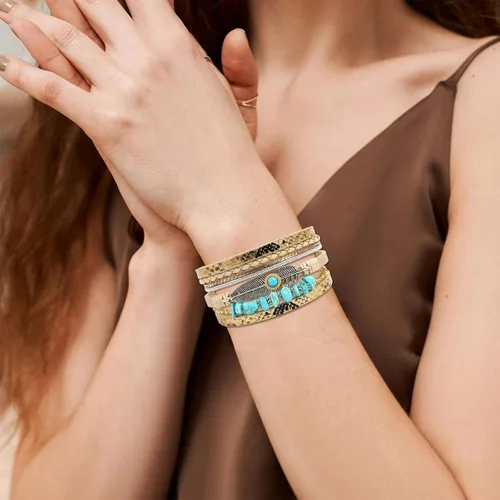 Miniatura 6 de Long tiantian Pulseras para mujer, joyería turquesa de moda para mujer, pulsera de múltiples hebras, pulseras de cuero para mujer, pulseras