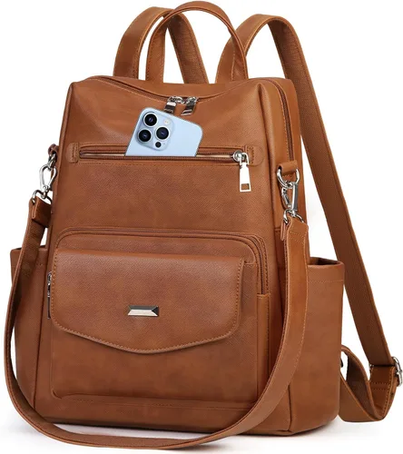 Miniatura 9 de RAINSMORE Mochila convertible para mujer, de piel sintética, impermeable, a la moda, de 13.3 pulgadas, antirrobo, bolsa de hombro cruzada