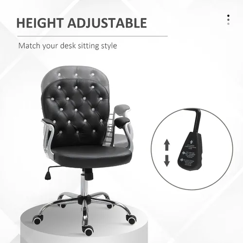 Miniatura 4 de Vinsetto Silla de tocador de maquillaje, silla de piel sintética para computadora con botones, reposabrazos acolchados, altura ajustable y ruedas