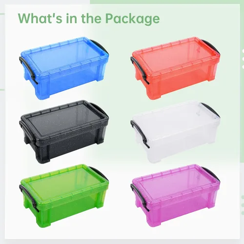 Miniatura 5 de Mini recipientes de almacenamiento de plástico con tapas de bloqueo, 6 cajas de plástico pequeñas de 5.4 x 3 x 2 pulgadas, cajas de colores surtidos