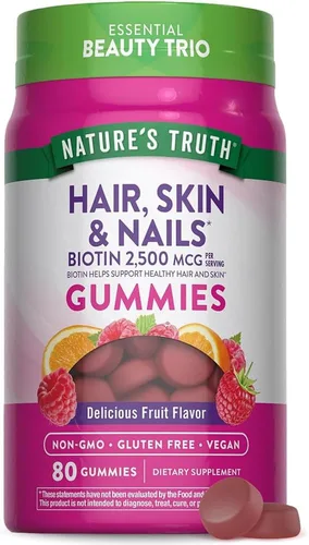 Nature's Truth Gomitas para el cabello, la piel y las uñas, 2500 mcg, sabor a fruta de biotina, 80 unidades, paquete de 2