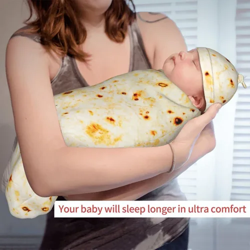 Miniatura 2 de Burrito Taco Tortilla Manta para recién nacido con juego de gorro, suave y elástica, manta de bebé, regalo divertido para baby shower de niños