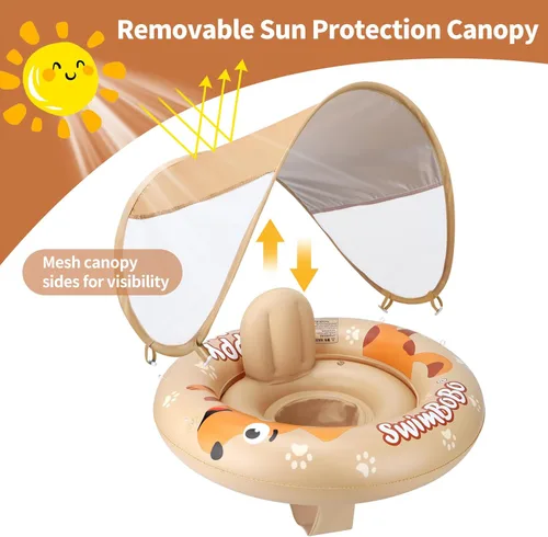 Miniatura 3 de Flotador inflable de natación para bebé con asiento seguro y toldo para niños de 6 a 36 meses