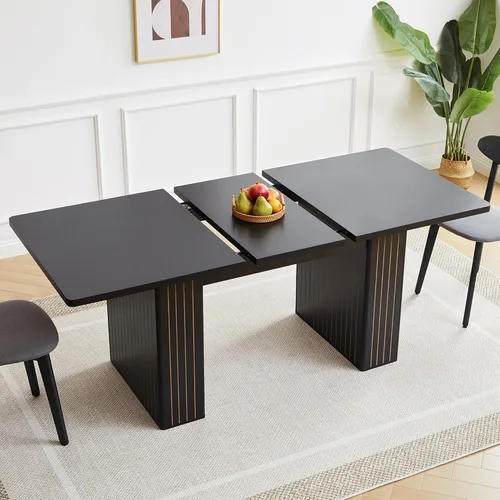 Miniatura 15 de weselon Mesa de comedor extensible de 42 a 105 pulgadas para 4 a 12, mesa de comedor ovalada expandible con base de pedestal estriada y pata