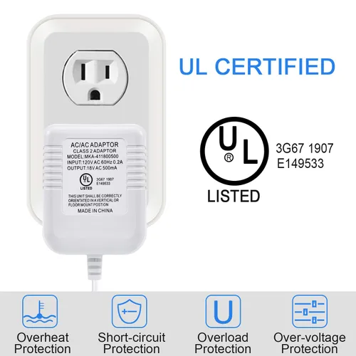 Miniatura 4 de Hotop Adaptador de corriente compatible con timbre Nest Hello Video, Arlo y Eufy, transformador de 18 voltios 500 mA certificado UL con cable