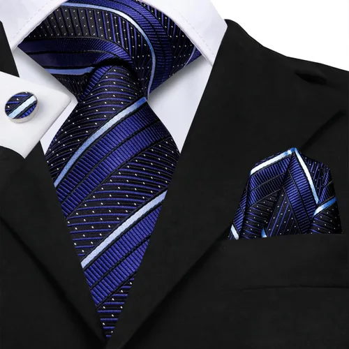 Miniatura 263 de Hi-Tie Corbatas de seda para hombre, diseño de cachemira a rayas, con bolsillo, gemelos cuadrados, conjunto formal de negocios