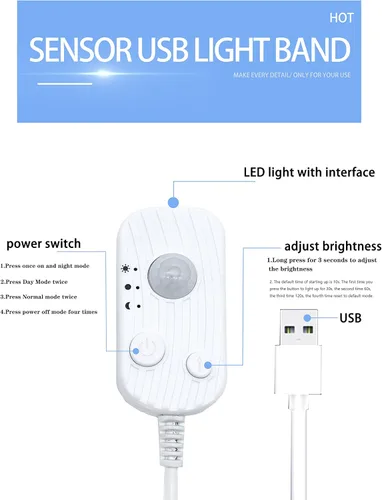 Miniatura 2 de Vortex HJ-J0083W - Tira de luces LED USB con sensor de movimiento, luz LED regulable de 9.8 ft, luz LED de armario activada por movimiento, debajo