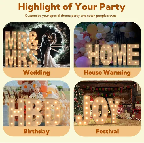 Miniatura 6 de IMPRSV Letras de mosaico iluminadas de marquesina, 4 pies para globos y fiestas, decoración de kit de arco