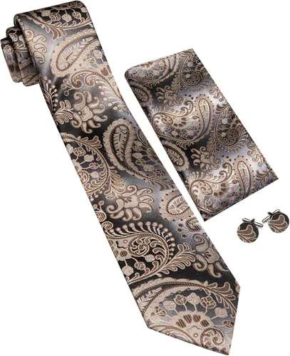 Miniatura 159 de Barry.Wang - Juego de corbata de seda para hombre, diseño de cachemira, pañuelo y gemelos de bolsillo