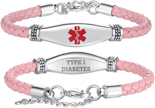 Miniatura 24 de LinnaLove Pulseras de alerta médica para mujeres, hermosas pulseras de cuero femenino para identificación médica con grabado gratuito