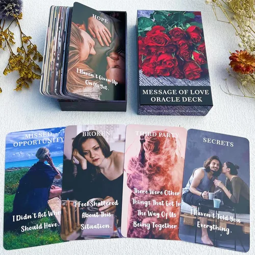DPEHAKMK Mensajes de Amor Cartas del Oráculo, Cartas del Oráculo para Principiantes, Incluye Mensajes de Amor, Romance, Llama Gemela, Alma Gemela