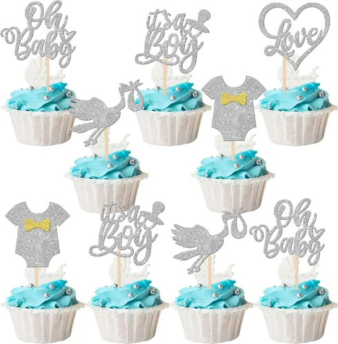 Miniatura 16 de 36 piezas de decoración para cupcakes con diseño de luna con purpurina de luna y estrella para revelación de género de bebé, baby shower, fiestas