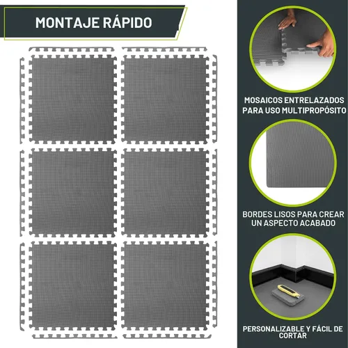 Miniatura 7 de ProsourceFit Alfombrilla de Ejercicio de Rompecabezas Extra Gruesa de ¾" y 1", Baldosas Entrelazadas de Espuma EVA para Suelo de Entrenamiento Gris