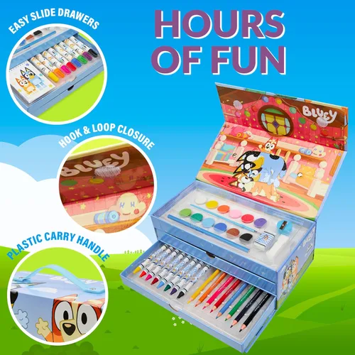 Miniatura 4 de Bluey Lápices de colores suministros de arte para niños y niñas, kit de dibujo, pintura, suministros escolares, kit de arte, estuche de viaje, Azul