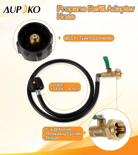 Miniatura 2 de Aupoko Manguera adaptadora de repuesto de propano de 36 pulgadas, manguera de extensión de propano con válvula de control de encendido y apagado