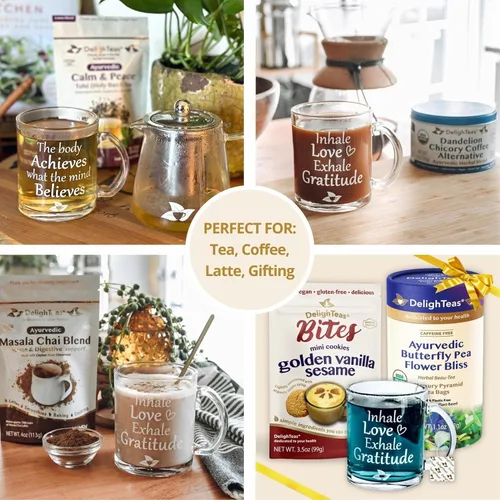 Miniatura 3 de DelighTeas Taza inspiradora para café/té, taza de vidrio de 12 onzas con asa, taza de vibraciones positivas, gran regalo para amantes del café